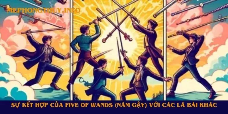 Sự kết hợp của Five of Wands (Năm Gậy) với các lá bài khác